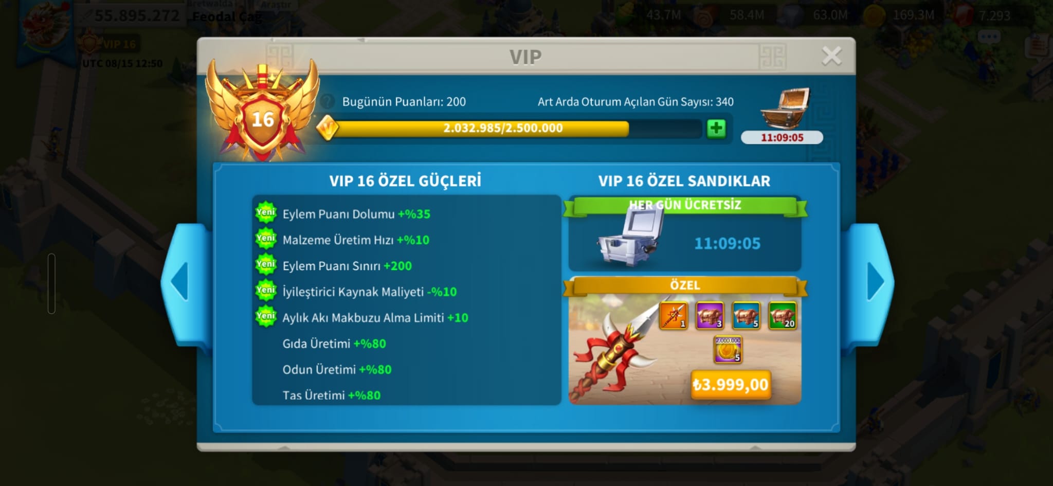 KvK3'te 340 Günlük T5 Bol Hızlandırmalı, Garnizonlu, Seviyeli Setli Hesap - 1